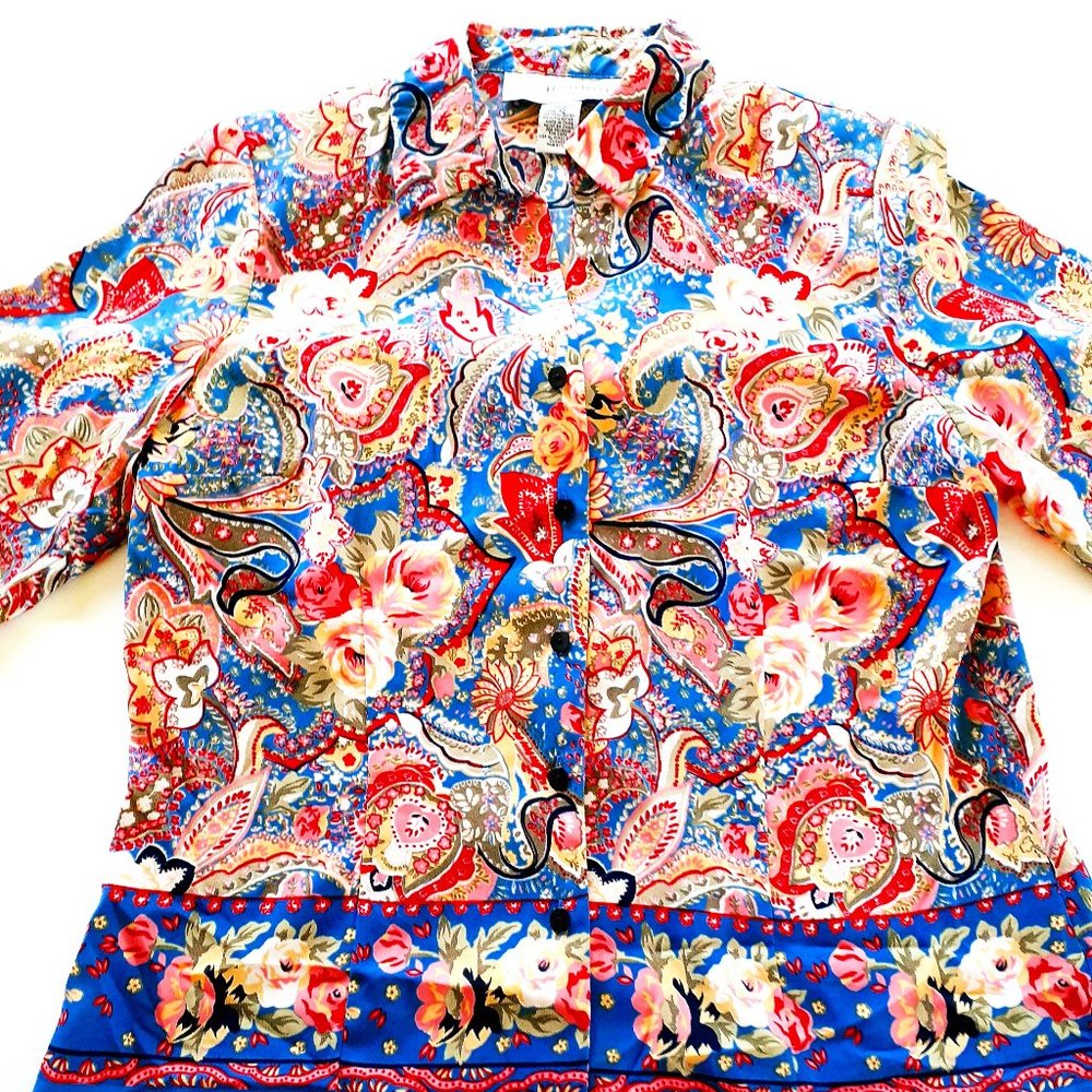 Sag Harbor Blouse Button Down Floral Pink Blue Size 12 New
